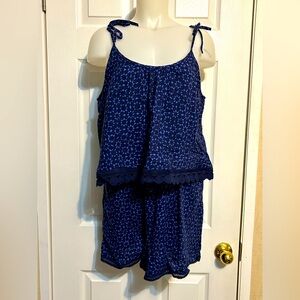 Aerie navy blue linen romper